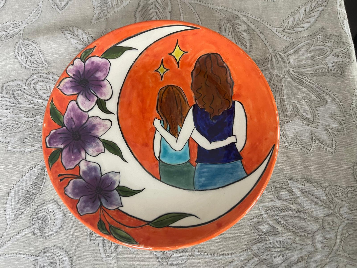 Anne Kız Temalı El İşi Tabak