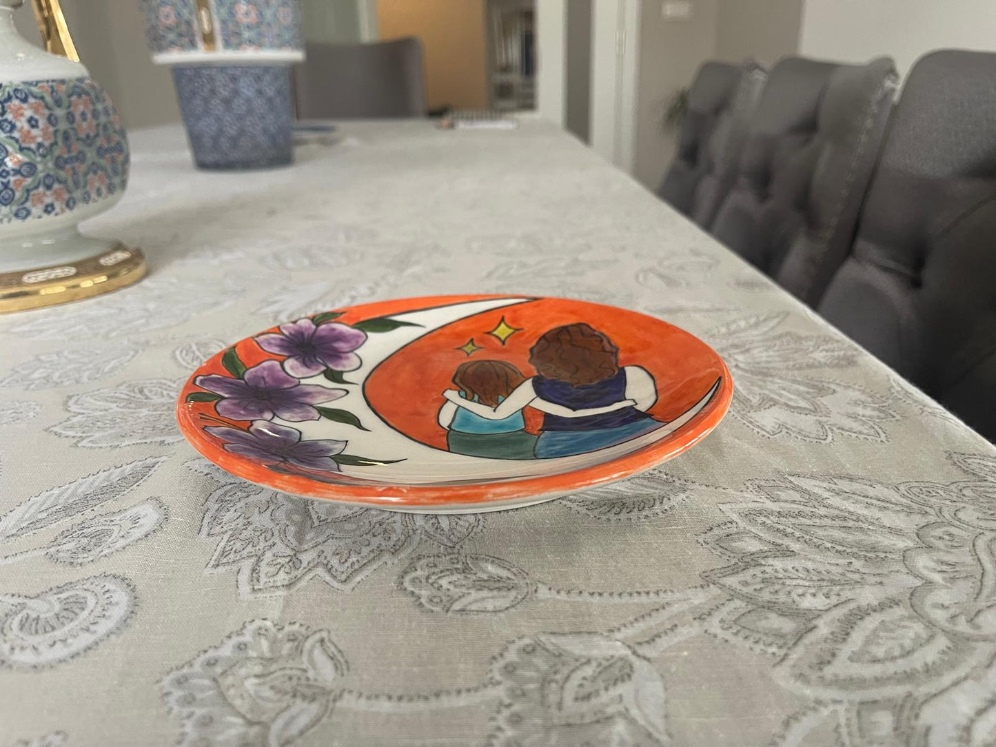 Anne Kız Temalı El İşi Tabak