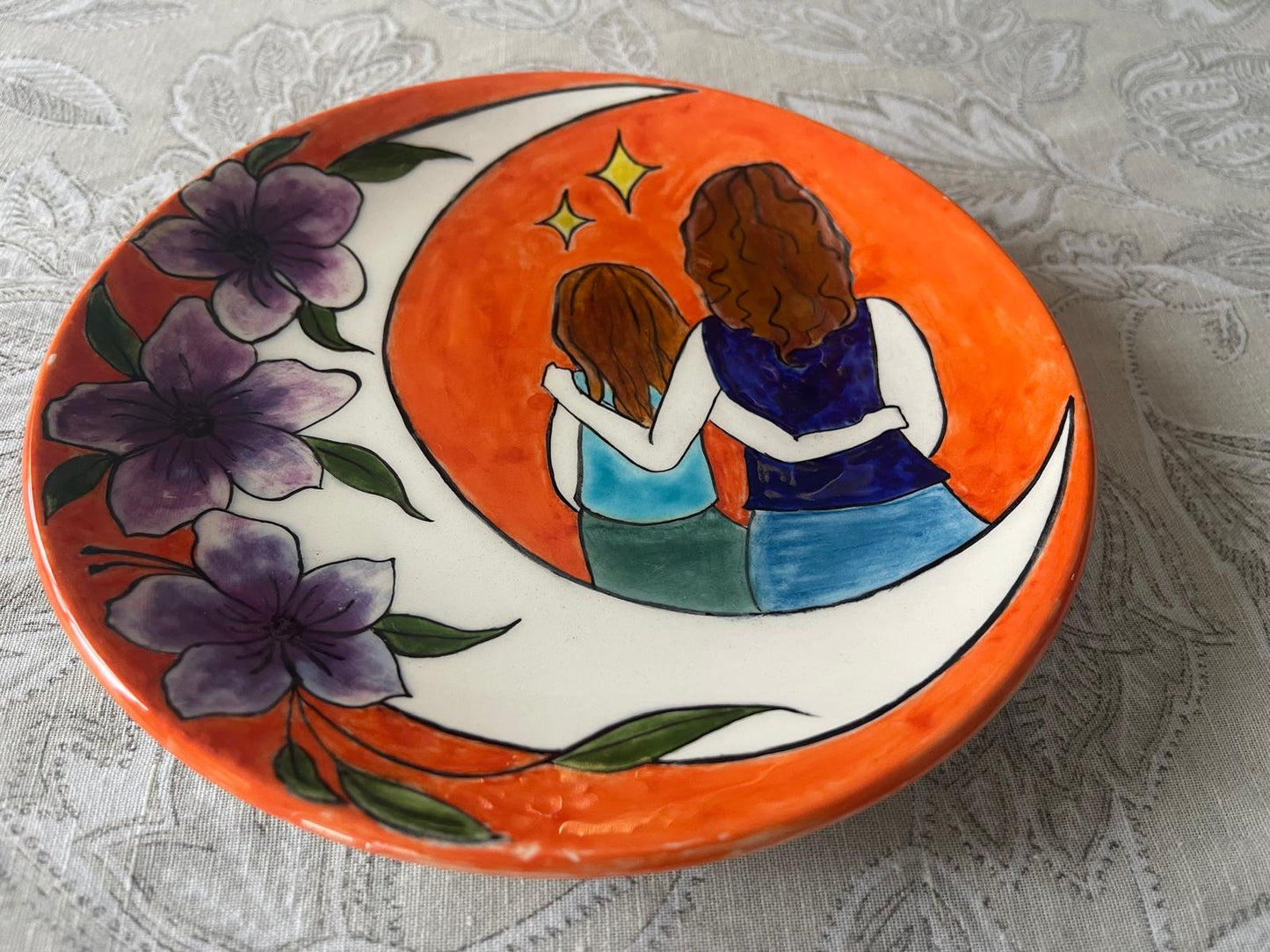 Anne Kız Temalı El İşi Tabak